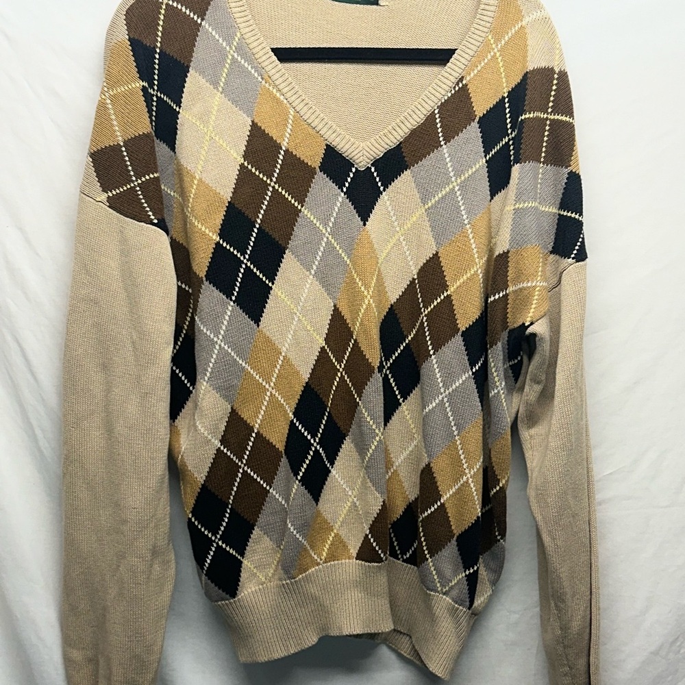 Tuttle Golf Collection Argyle Sweater | 100%‎ Cotton | Size Large | Cream, Grey